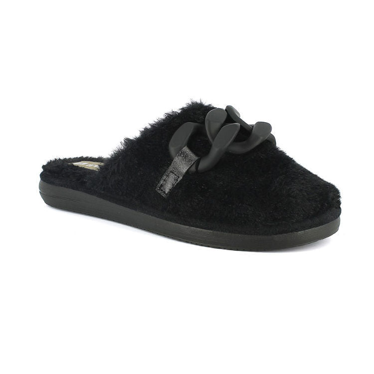 Inblu EK09, Pantofole Donna Fluffy Con Catena - Rosa, Nero