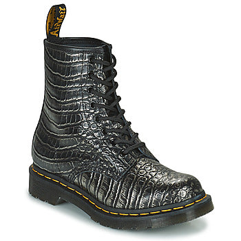 Stivaletti donne Dr. Martens 1460 Gunmetal Wild Croc Emboss Nero