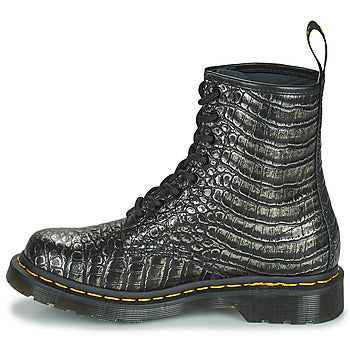 Stivaletti donne Dr. Martens 1460 Gunmetal Wild Croc Emboss Nero