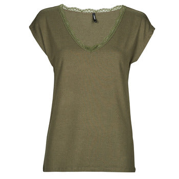 Camicetta donne Only  ONLMOSTER S/S LACE V-NECK TOP CS JRS  Verde