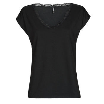 Camicetta donne Only  ONLMOSTER S/S LACE V-NECK TOP CS JRS  Nero