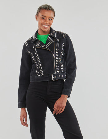 Giacca in pelle donne Only  ONLGILLA LS STUD DNM BIKER JACKET CRO  Nero