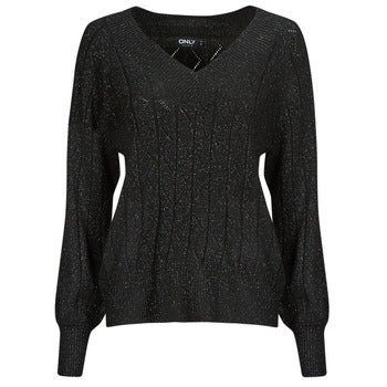 Maglione donne Only  ONLLUCIA LS GLITTER V-NECK KNT  Nero