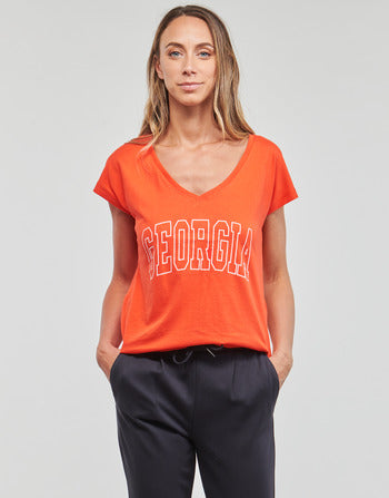 T-shirt donne Only  ONLKELLY S/S V-NECK TOP BOX CS JRS  Arancio