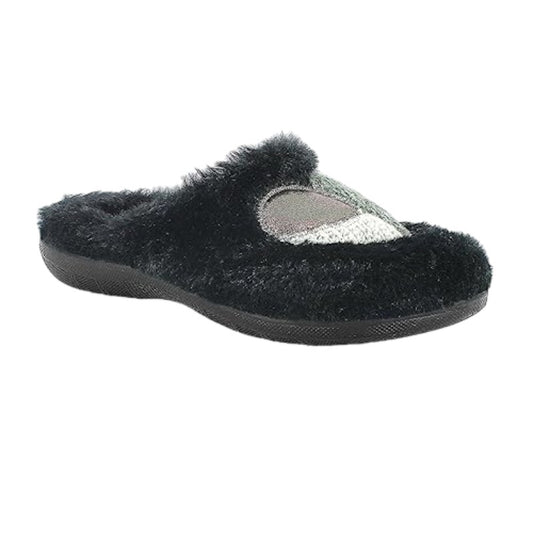 Pantofole inblu Donna Fluffy con Cuore Patchwork, Ciabatte Invernali con Sottopiede Imbottito, Nero