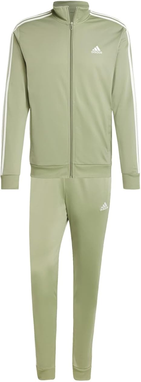 adidas Basic 3-stripes Tricot Track Suit Tuta Sportiva, Tent Green/Off White