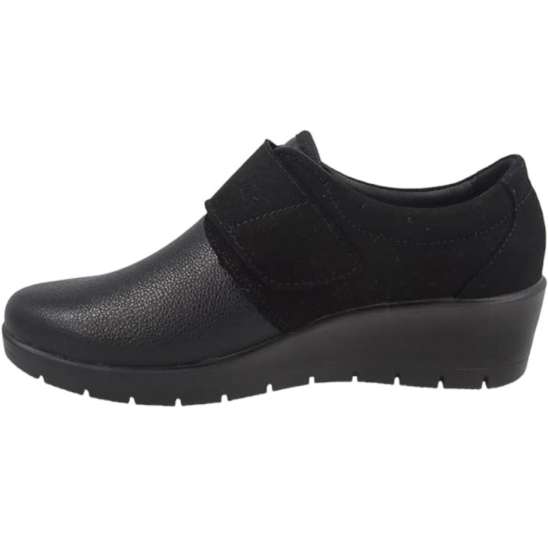 Fly Flot | Stretch Shoes Woman, Scarpe Donna con Velcro, Scarpe da Passeggio con Tomaia in Pelle Sintetica Stretch, Sottopiede Estraibile in Memory, Nero