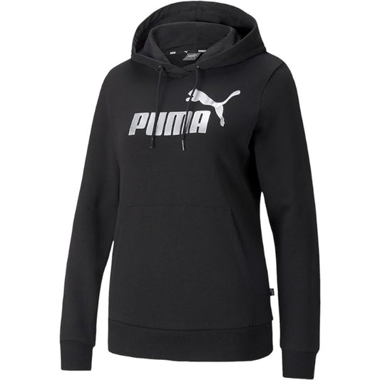 PUMA Ess+ Metallic Logo Hoodie TR, Felpa Donna, Nero