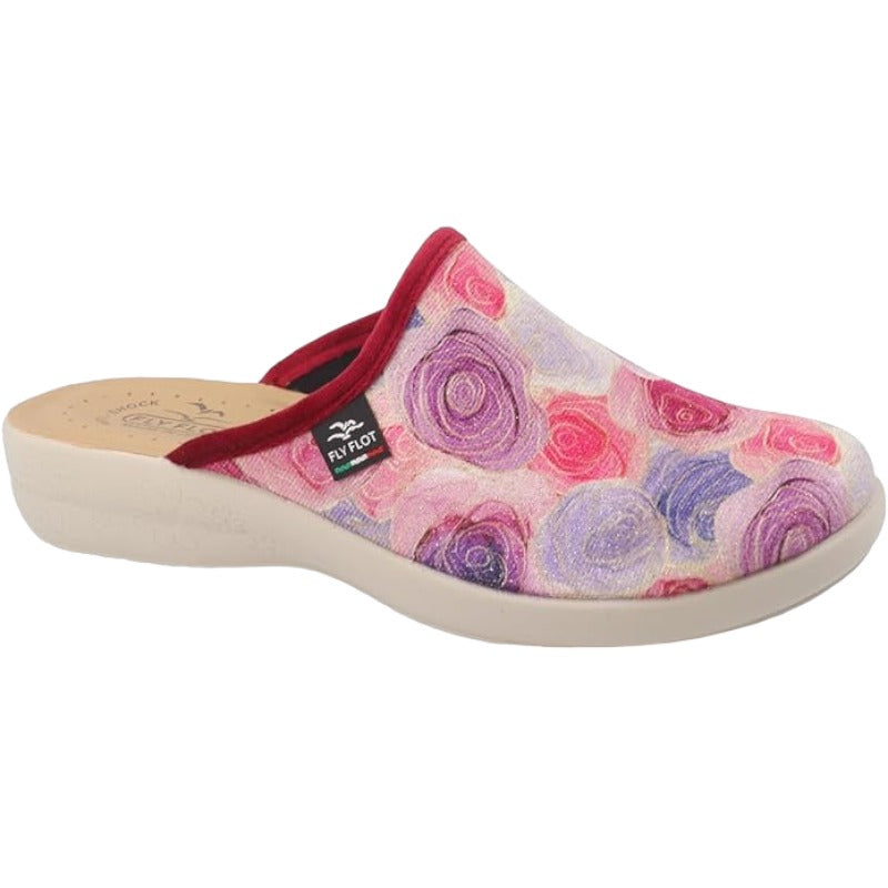 Fly Flot | Trendy Woman, Pantofole Donna con Rose, Ciabatta con Tomaia in Velluto, Sottopiede in Microfibra Antishock, Viola