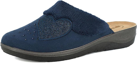 inblu | Pantofole Donna con Bordo in Ecopelliccia, Cuore e Strass, Plantare Anatomico