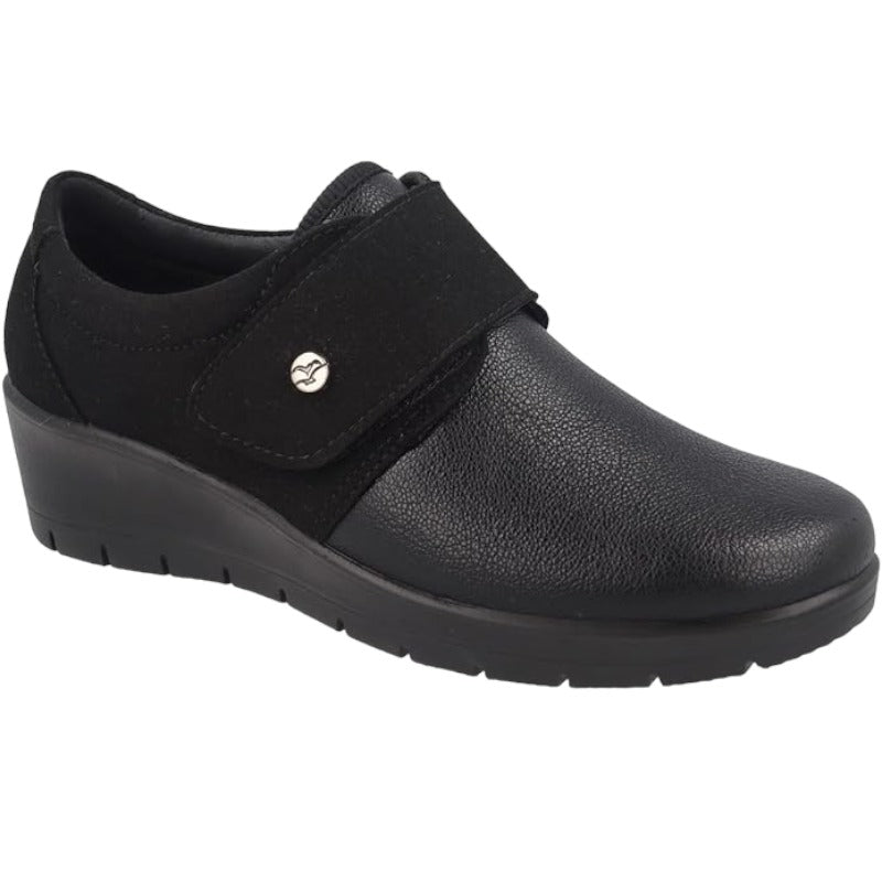 Fly Flot | Stretch Shoes Woman, Scarpe Donna con Velcro, Scarpe da Passeggio con Tomaia in Pelle Sintetica Stretch, Sottopiede Estraibile in Memory, Nero