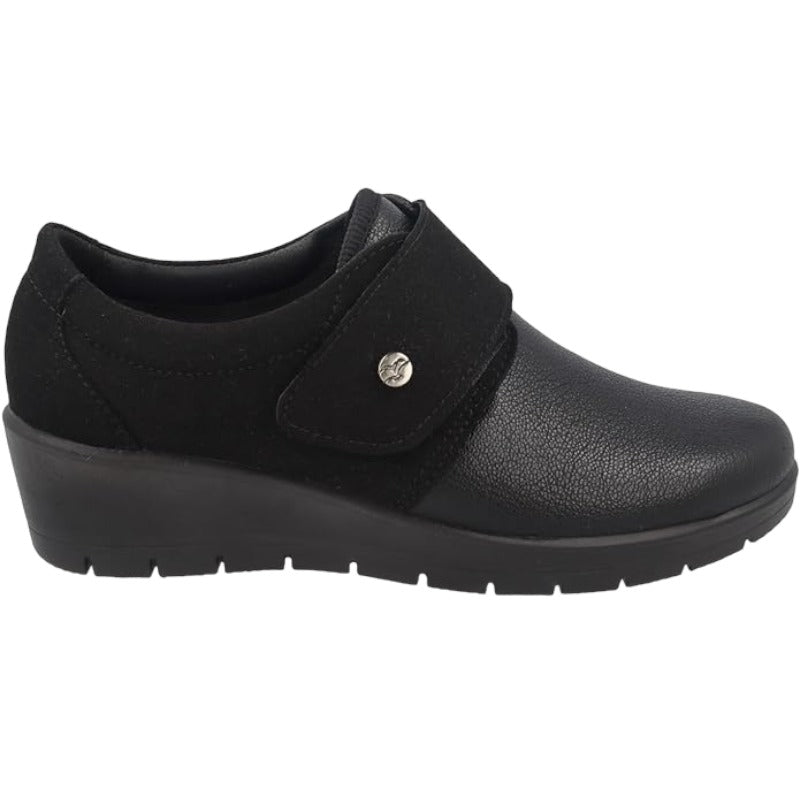 Fly Flot | Stretch Shoes Woman, Scarpe Donna con Velcro, Scarpe da Passeggio con Tomaia in Pelle Sintetica Stretch, Sottopiede Estraibile in Memory, Nero