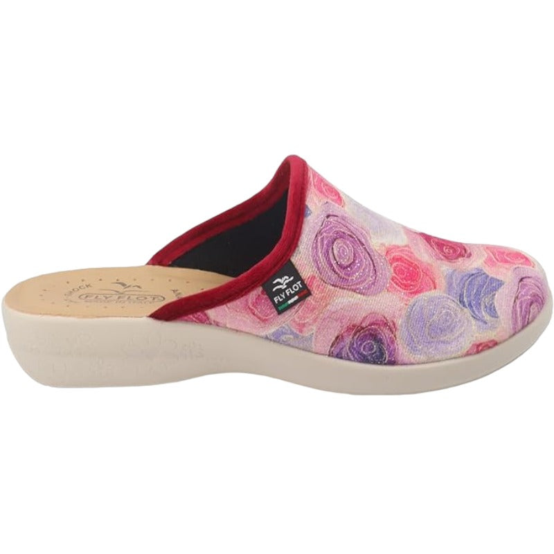 Fly Flot | Trendy Woman, Pantofole Donna con Rose, Ciabatta con Tomaia in Velluto, Sottopiede in Microfibra Antishock, Viola