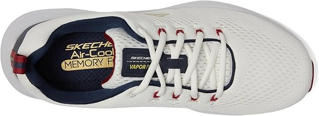 Skechers Vapor Foam, Sneaker Uomo, White Mesh/Synthetic/Navy Red Trim