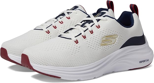 Skechers Vapor Foam, Sneaker Uomo, White Mesh/Synthetic/Navy Red Trim