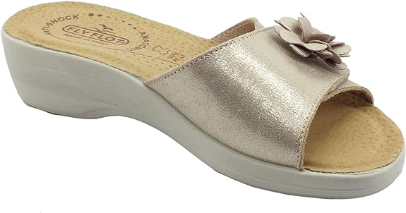 Fly Flot T5 B22 FE, Pantofole Donna Con Strappo e Fiore - Blu, Beige