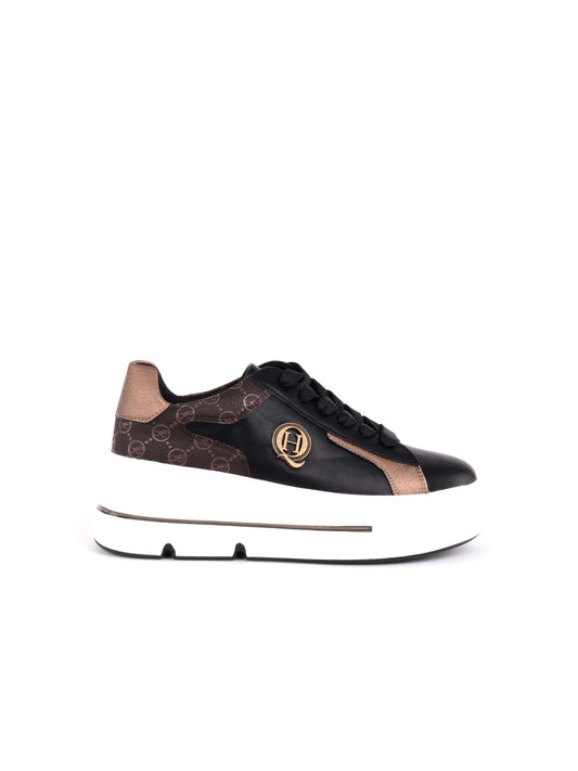 QUEEN HELENA Sneakers con Zeppa e Logo Laterale (X31-16) - Nero e Marrone