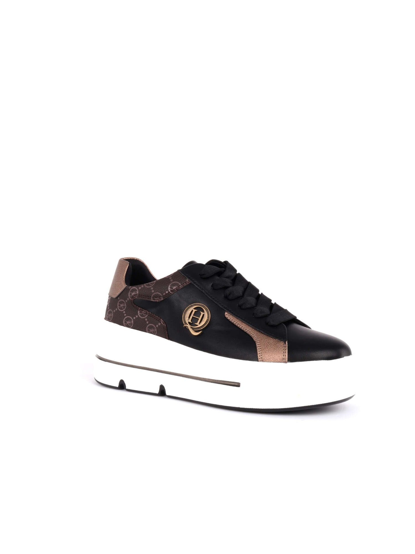 QUEEN HELENA Sneakers con Zeppa e Logo Laterale (X31-16) - Nero e Marrone