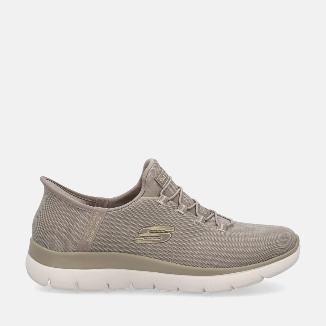 Skechers Summits-Classy Night, Scarpe Sportive Donna Slip-Ins - Taupe/ Nero e Oro