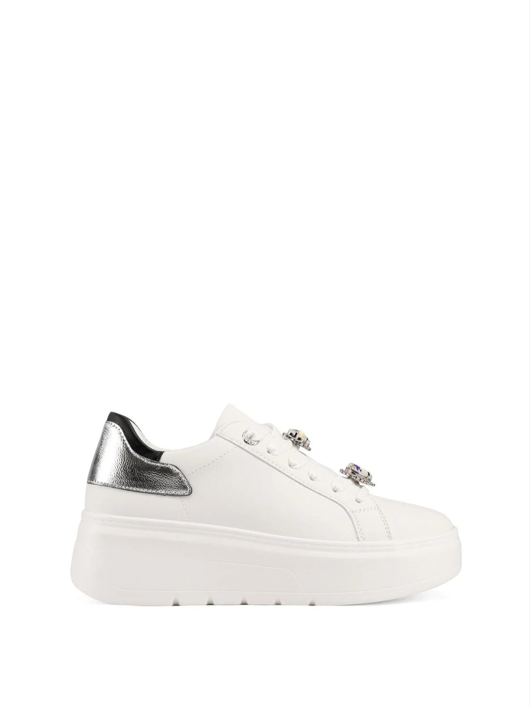 QUEEN HELENA Sneakers con Zeppa e Lacci Con Gioielli (X31-5) - Bianco