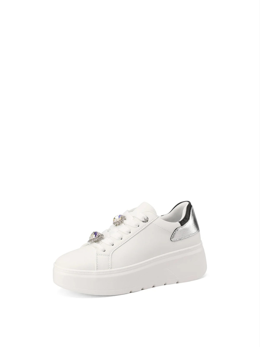 QUEEN HELENA Sneakers con Zeppa e Lacci Con Gioielli (X31-5) - Bianco