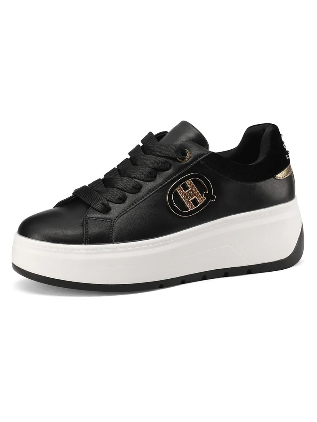 QUEEN HELENA Sneakers con Zeppa e Logo Laterale (X31-4) - Nero