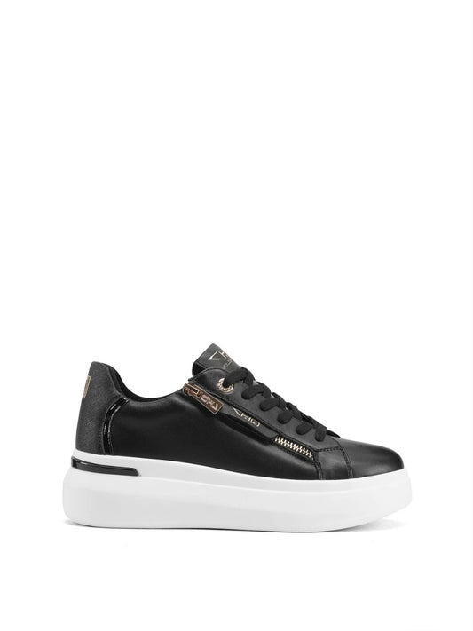 QUEEN HELENA Sneakers In Vera Pelle con Suola Alta (QH8004) - Nero e Oro