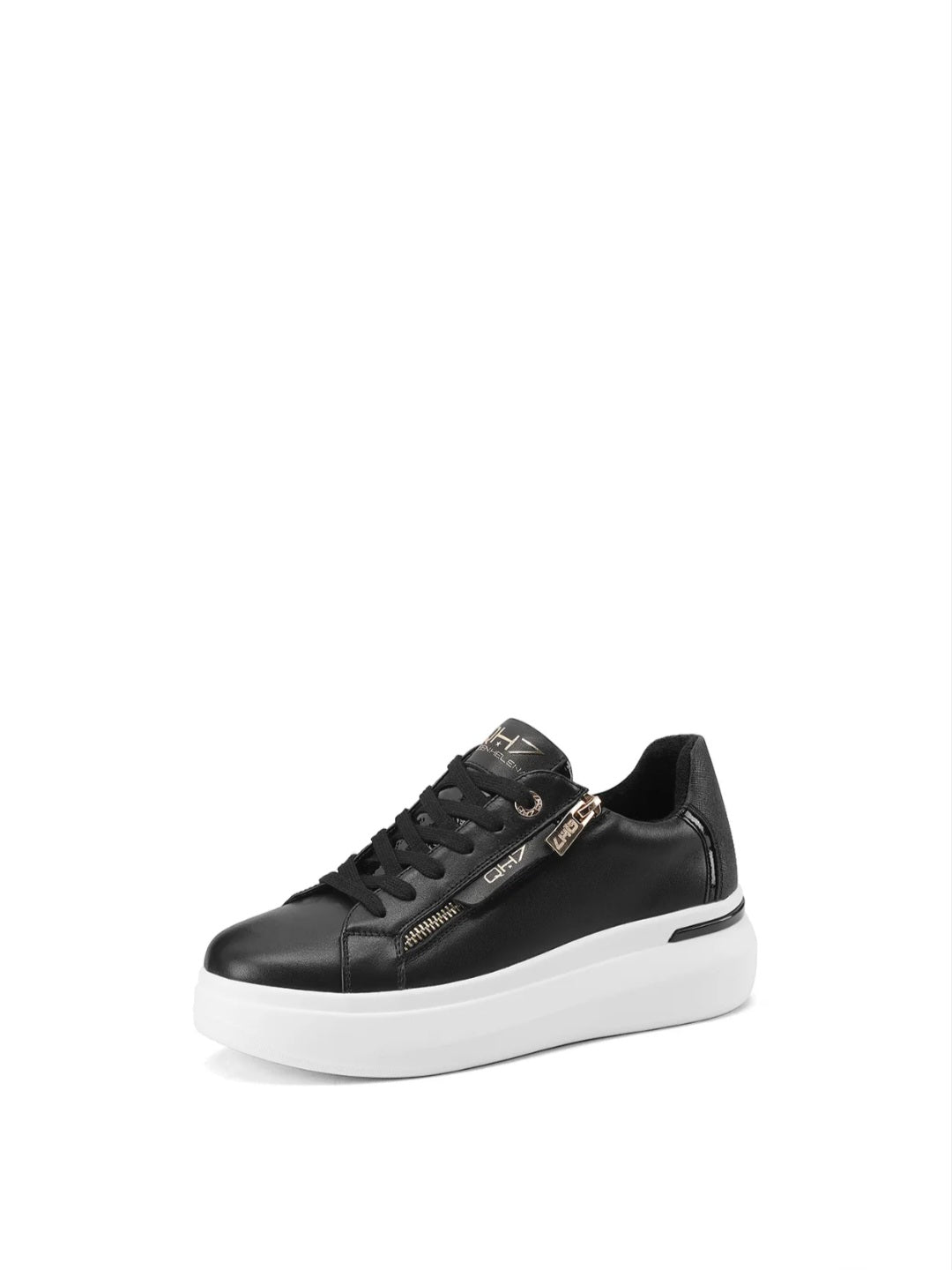 QUEEN HELENA Sneakers In Vera Pelle con Suola Alta (QH8004) - Nero e Oro