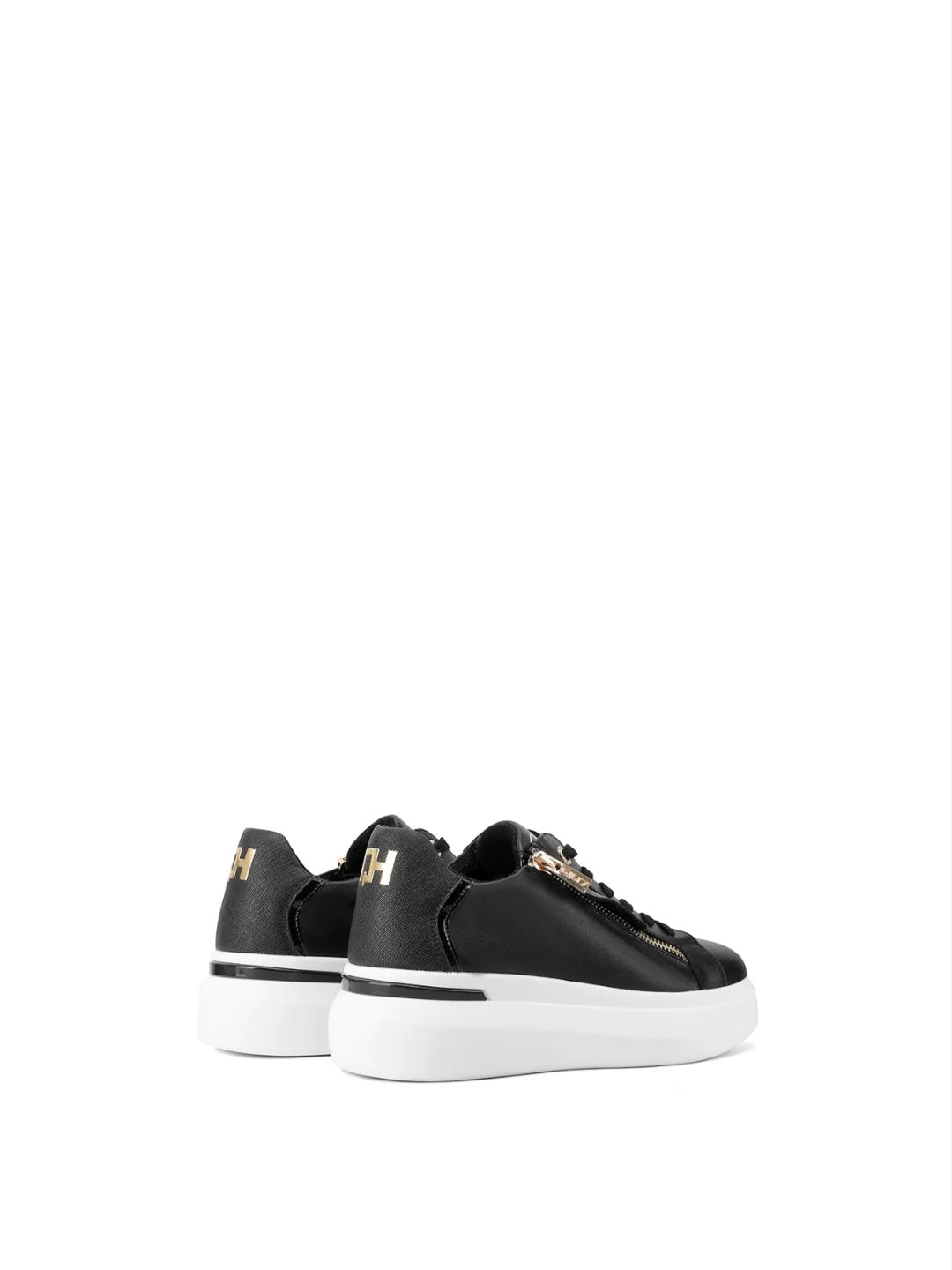 QUEEN HELENA Sneakers In Vera Pelle con Suola Alta (QH8004) - Nero e Oro