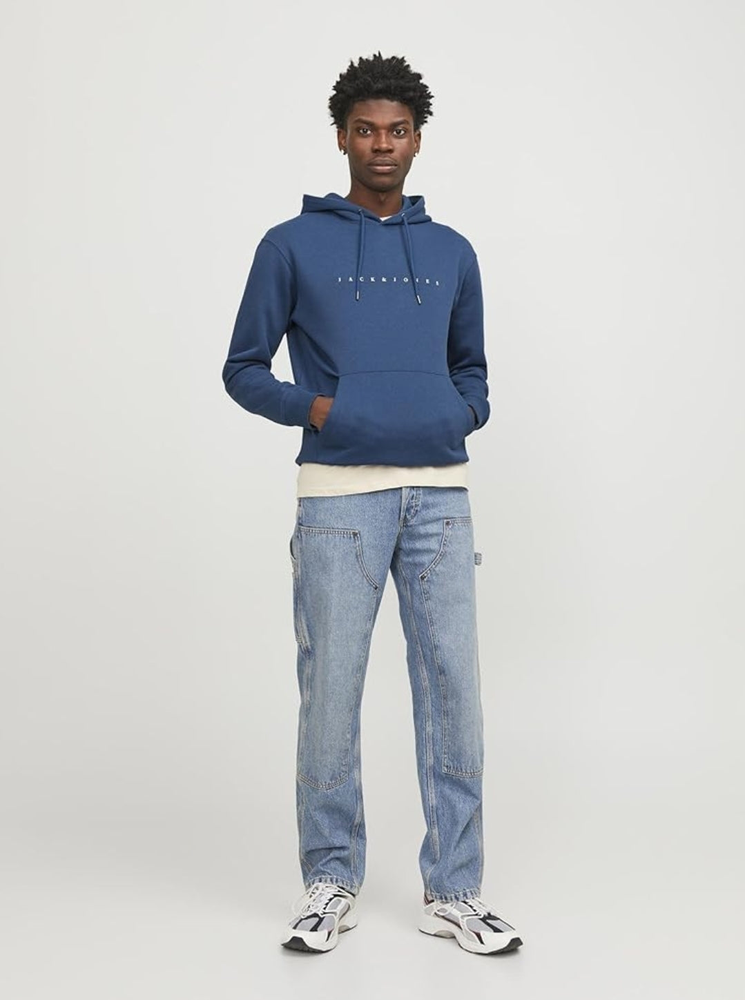 JACK & JONES, JJESTAR JJ SWEAT HOOD NOOS, Felpa Uomo - Beige / Navy / Oceanview