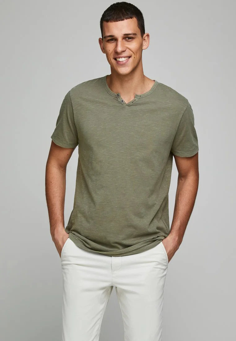 JACK & JONES JJESPLIT NECK TEE SS NOOS, T-shirt Uomo - Blu, Verde, Nero