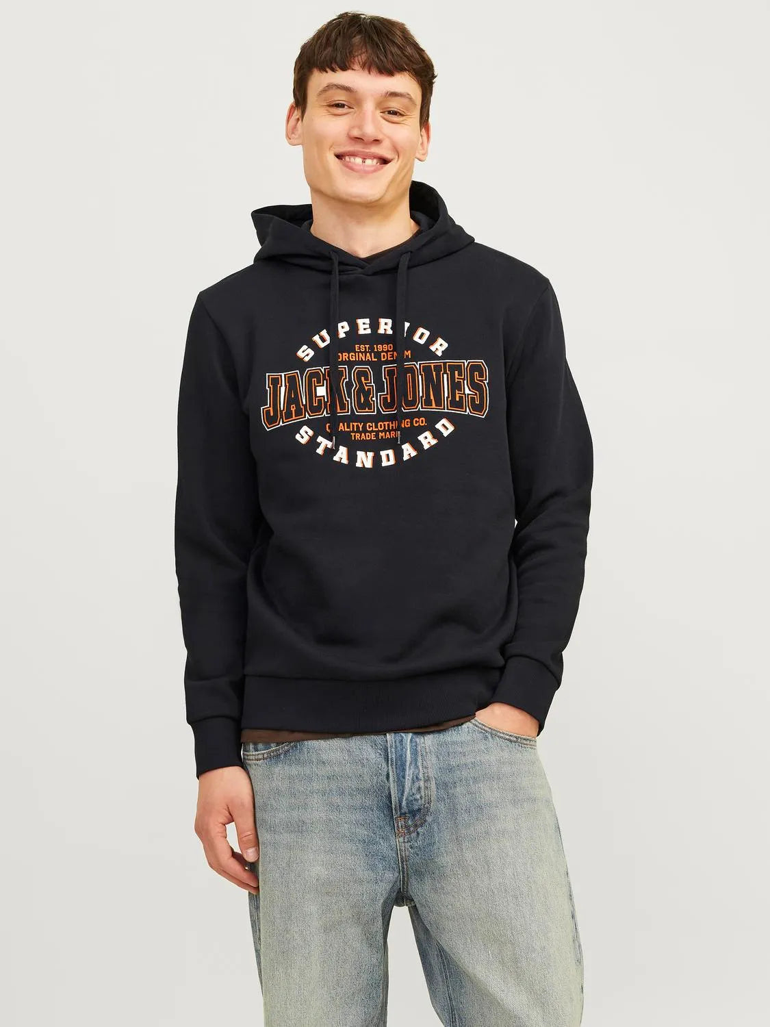 JACK & JONES, JJELOGO SWEAT HOOD 2 COL 24/25 NOOS, Felpa Uomo - Verde, Nero