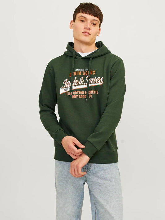 JACK & JONES, JJELOGO SWEAT HOOD 2 COL 24/25 NOOS, Felpa Uomo - Verde, Nero