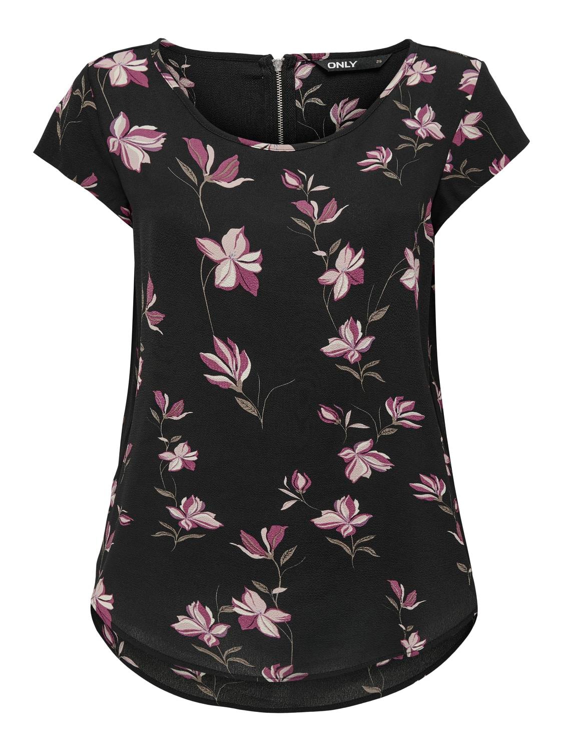 Only, ONLVIC S/S AOP TOP NOOS PTM - Blu, Floreale / Nero, Magnolia