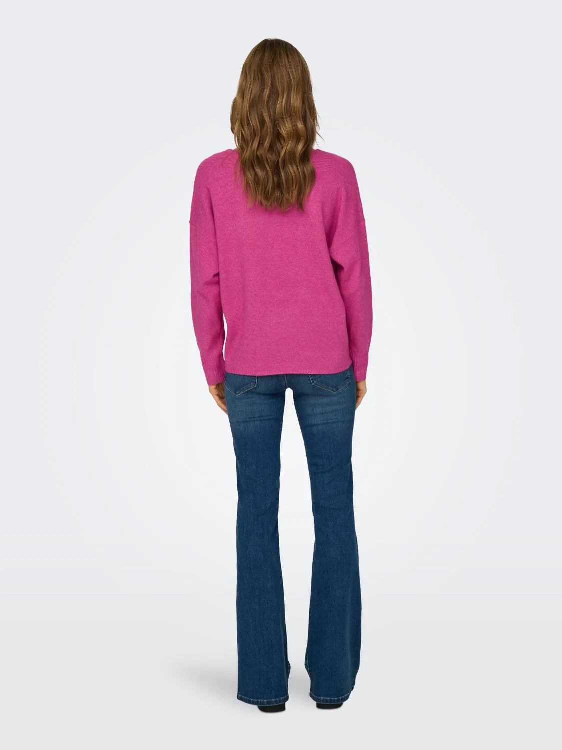 Only, ONLRICA LIFE L/S V-NECK PULLO KNIT NOOS - Magenta