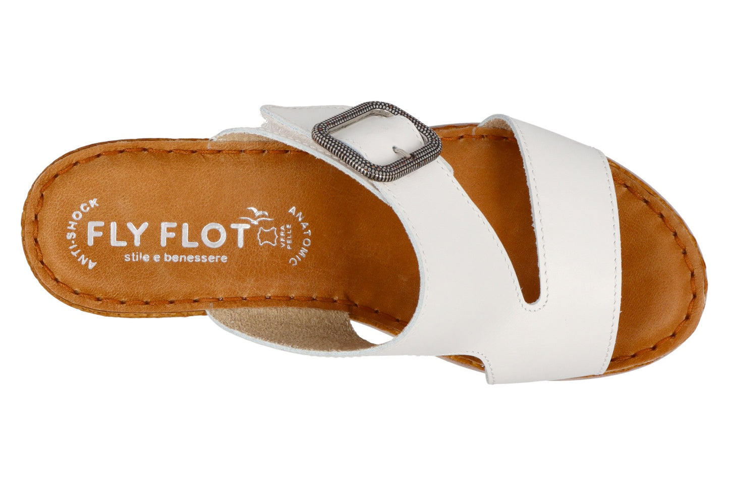 Fly Flot 36 J54 MG, Ciabatta in Pelle Donna Con Fibbia - Bianco