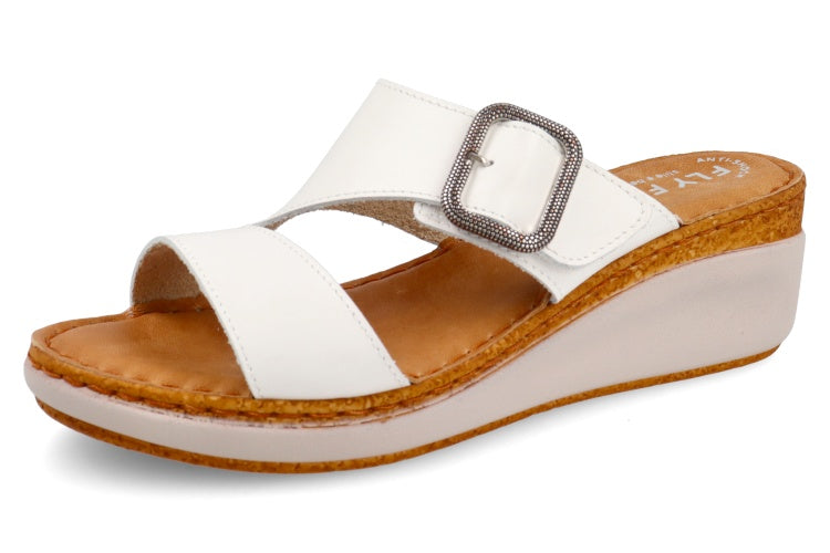 Fly Flot 36 J54 MG, Ciabatta in Pelle Donna Con Fibbia - Bianco