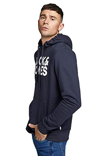 Felpa JACK &amp; JONES - Felpa da uomo con cappuccio e logo, Blu Navy Blazer Dettagli: Reg Fit 19