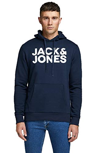 Felpa JACK &amp; JONES - Felpa da uomo con cappuccio e logo, Blu Navy Blazer Dettagli: Reg Fit 19